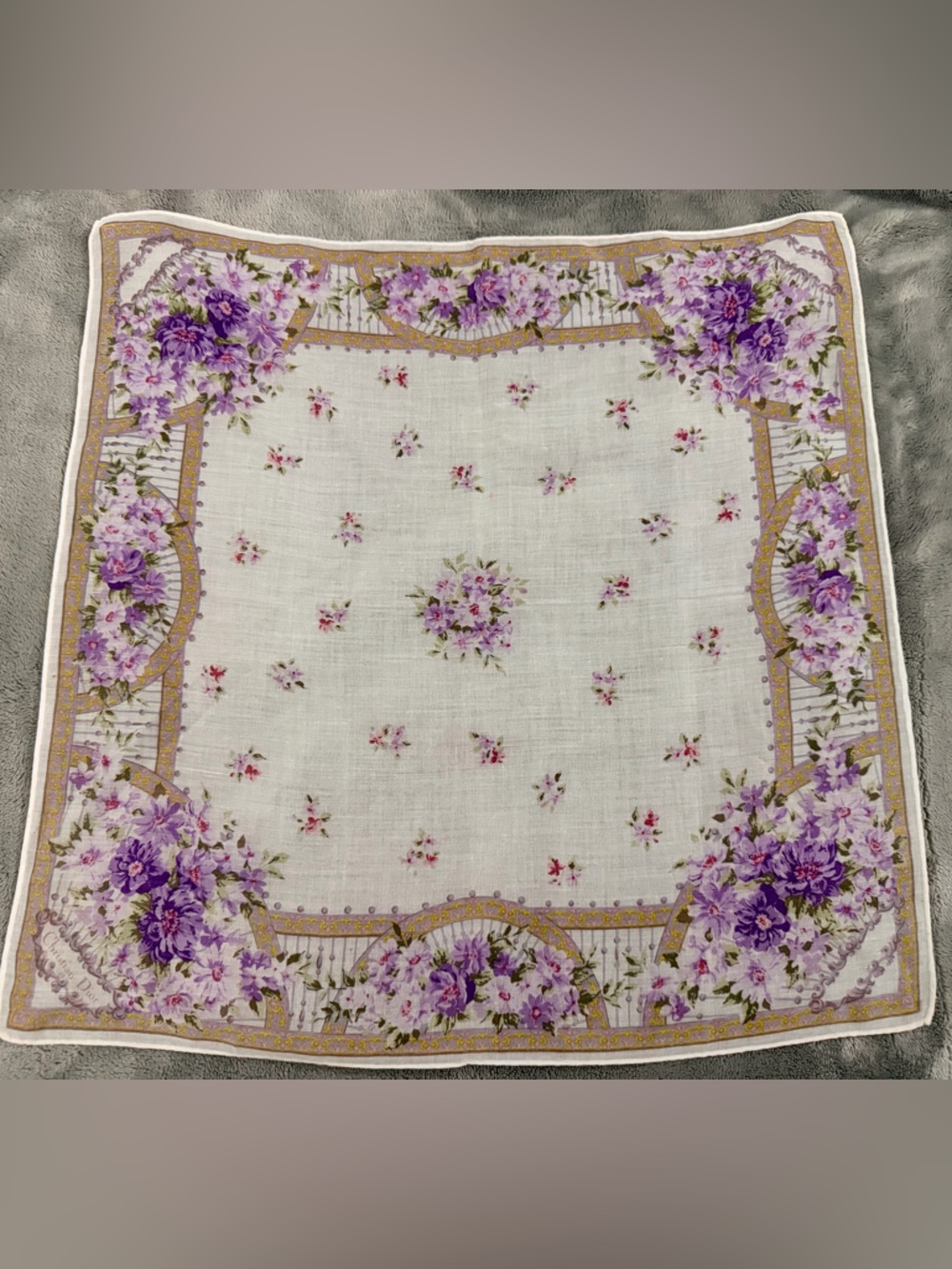 Floral Purple Dior Handkerchief Scarf